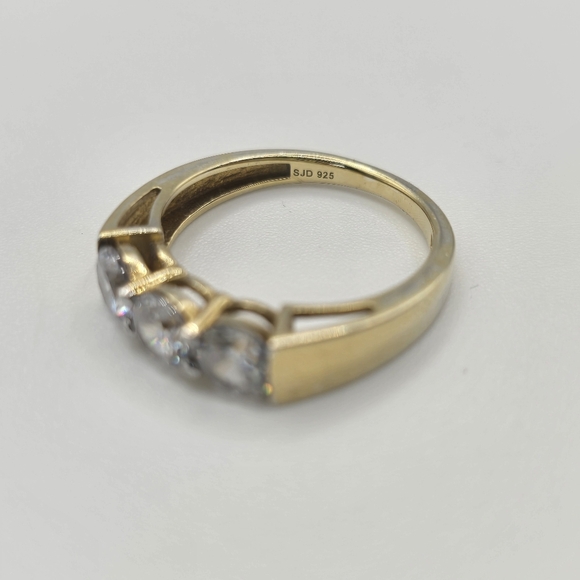 Vintage Size 7 SJD Shiny Round White Crystal CZ Gold Plated Stylish Ring - Picture 6 of 9